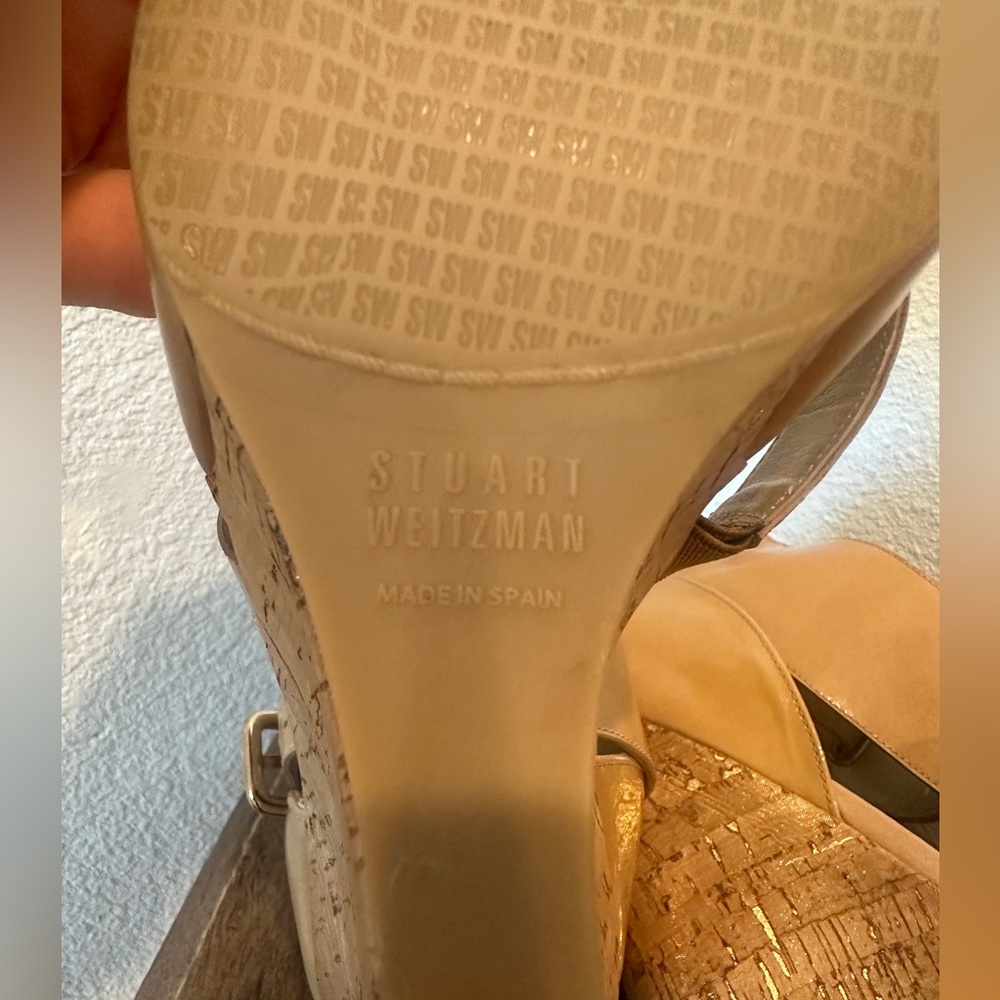 STUART WEITZMAN HILDA Sandal Metallic Cork Wedge Adobe Aniline Patent Size 9M - Picture 14 of 17